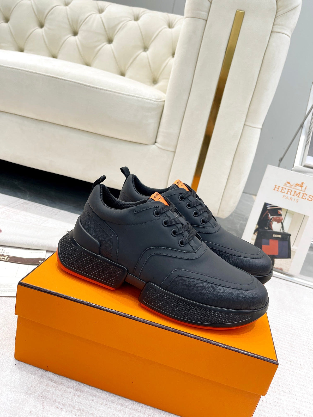 Hermes Giga Sneaker in Full Black Stitched Mesh and Calfskin