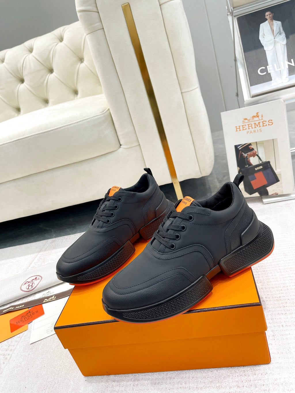 Hermes Giga Sneaker in Full Black Stitched Mesh and Calfskin