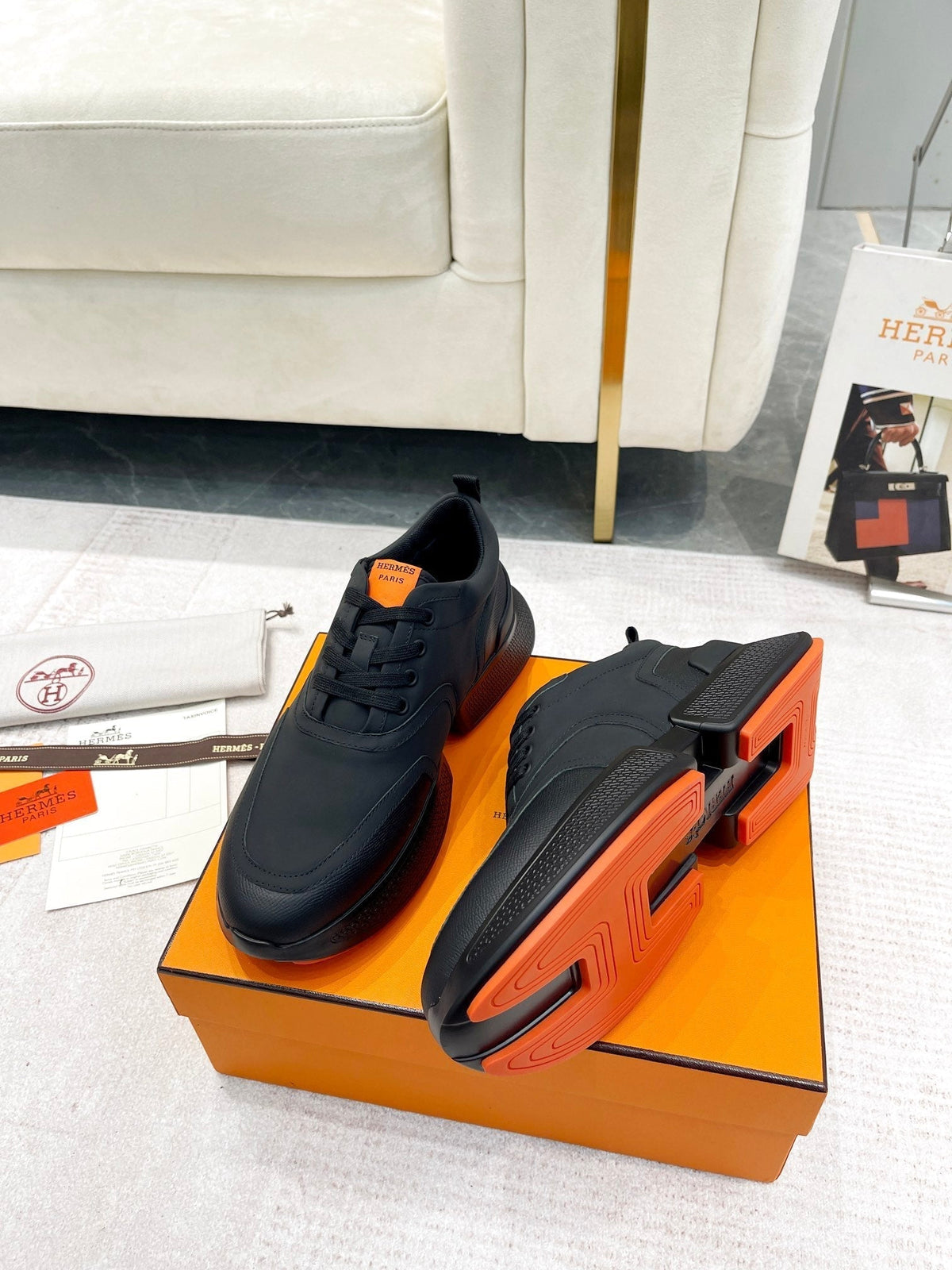 Hermes Giga Sneaker in Full Black Stitched Mesh and Calfskin