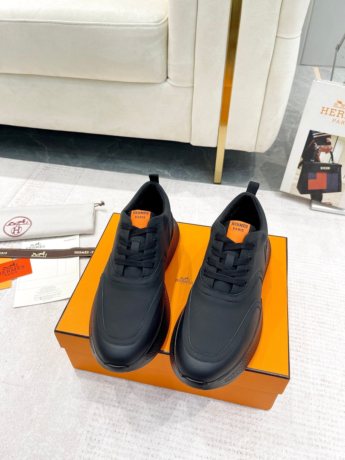 Hermes Giga Sneaker in Full Black Stitched Mesh and Calfskin