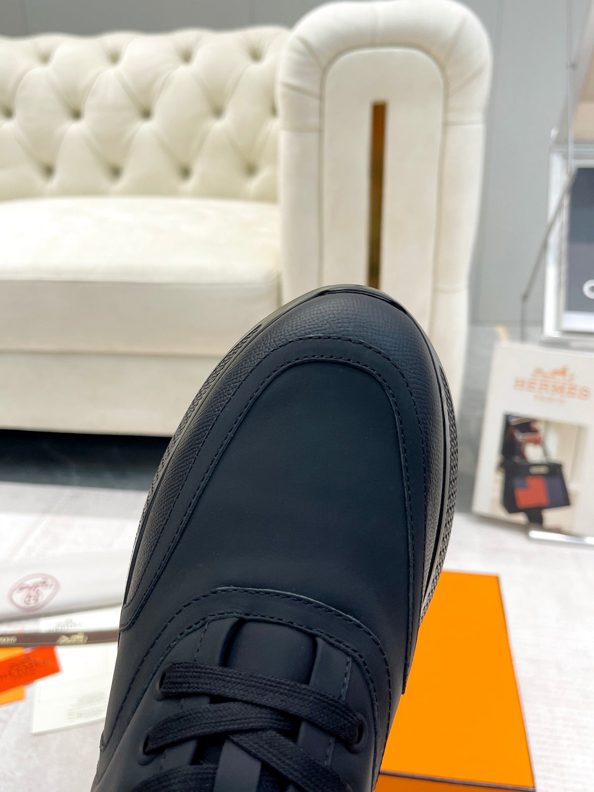 Hermes Giga Sneaker in Full Black Stitched Mesh and Calfskin