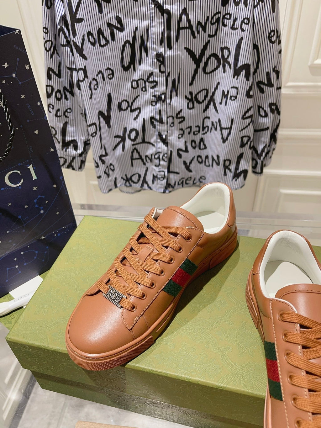 Gucci Ace Supreme Trainer Tawny Calfskin