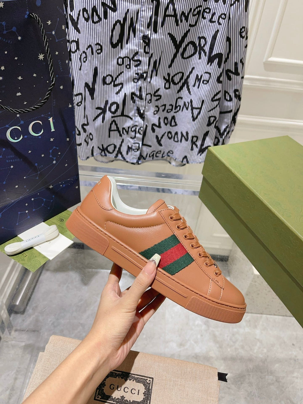 Gucci Ace Supreme Trainer Tawny Calfskin