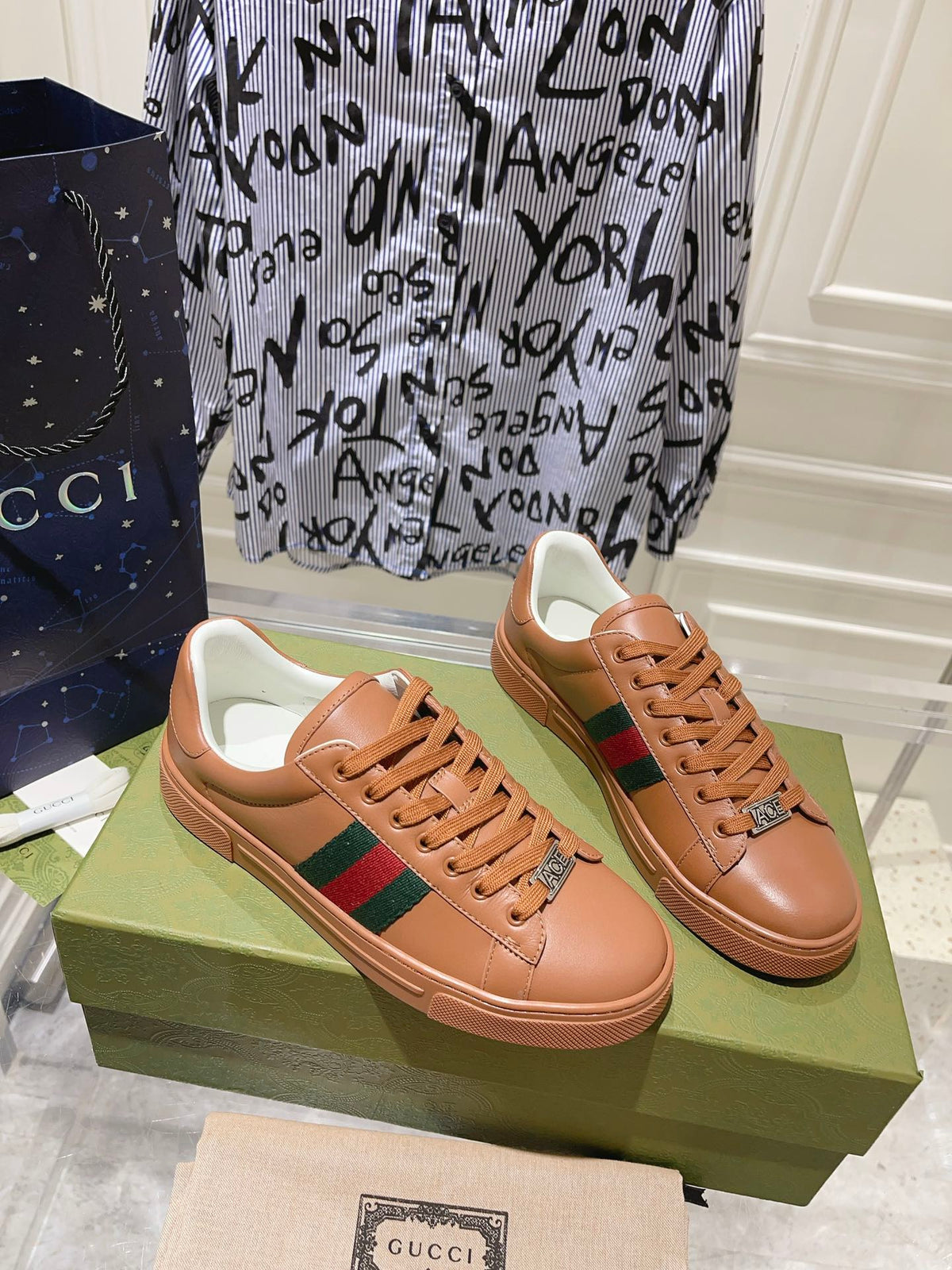 Gucci Ace Supreme Trainer Tawny Calfskin