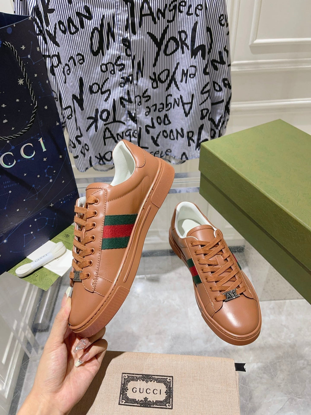 Gucci Ace Supreme Trainer Tawny Calfskin