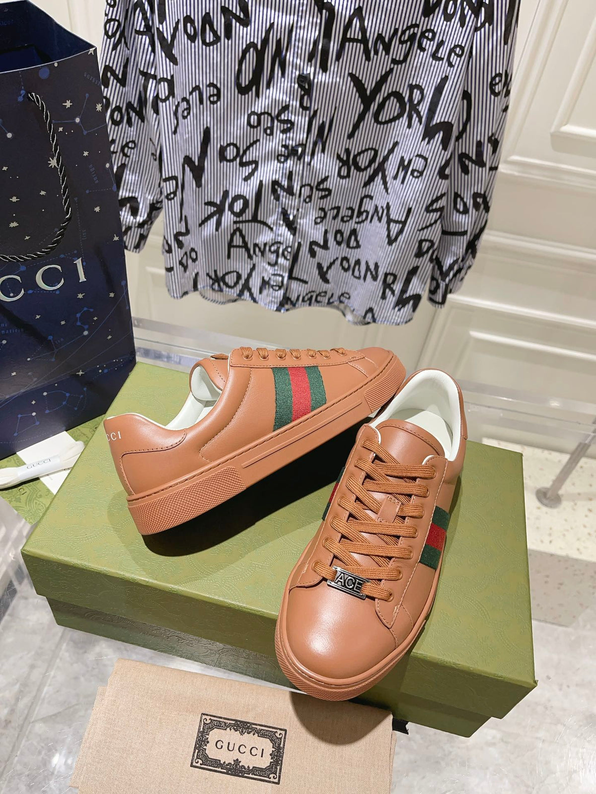 Gucci Ace Supreme Trainer Tawny Calfskin