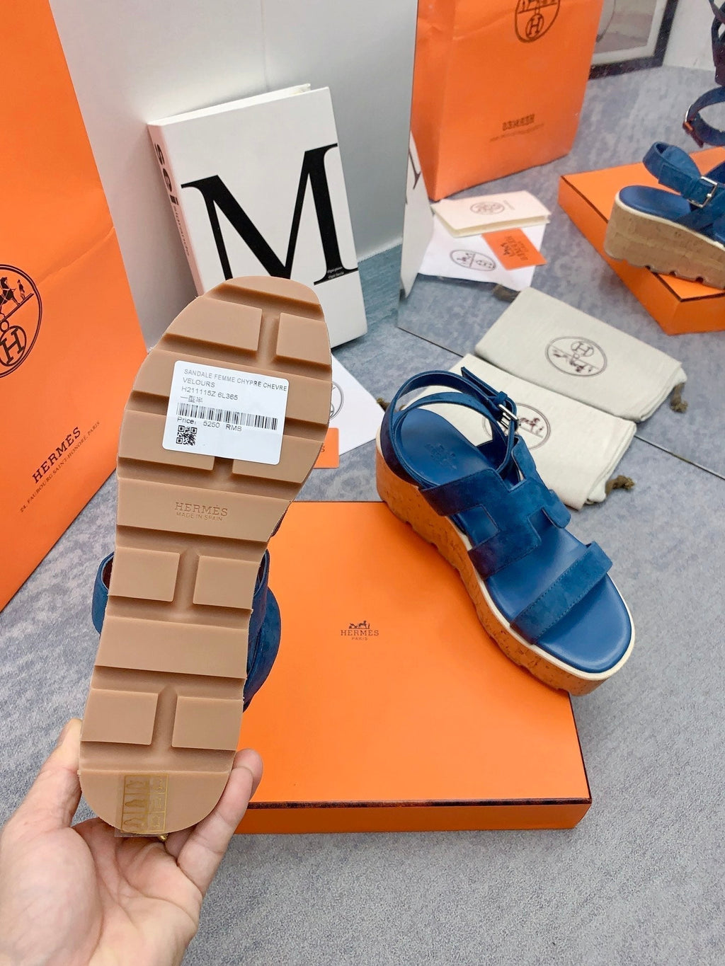 Hermes Havane 30 Sandal in Classic Blue Suede