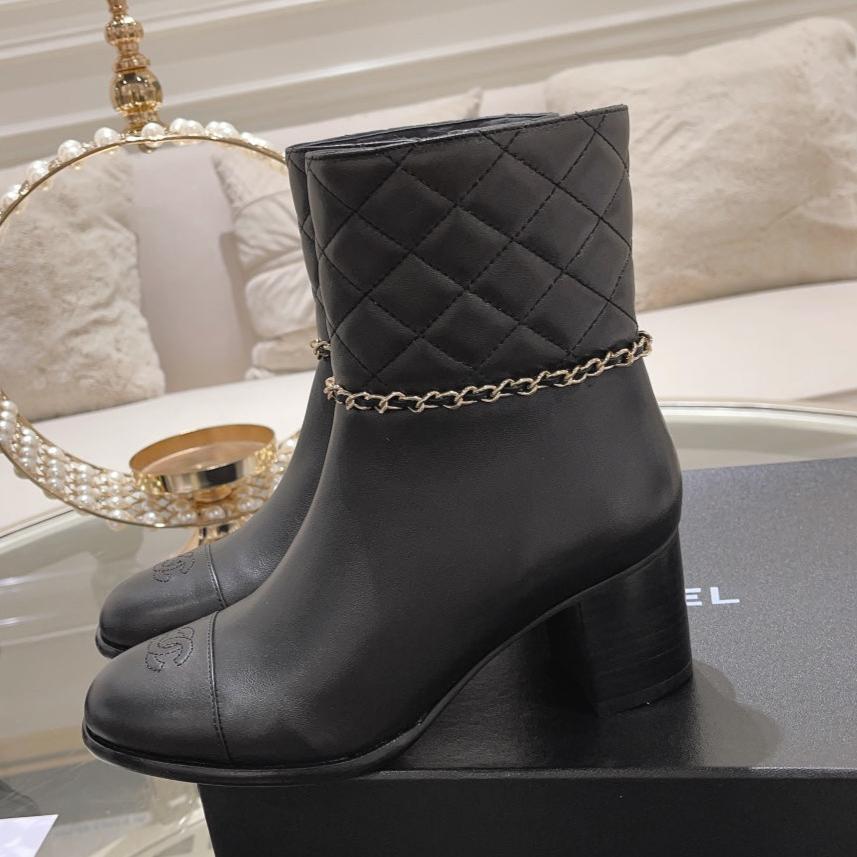 Chanel Mid-Heel Ankle Boots in Black Calfskin