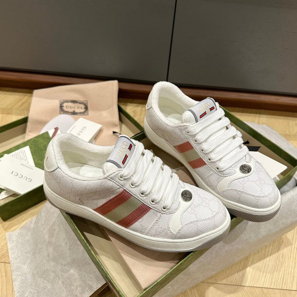 Gucci Women's Screener Trainer Light Gray Calfskin