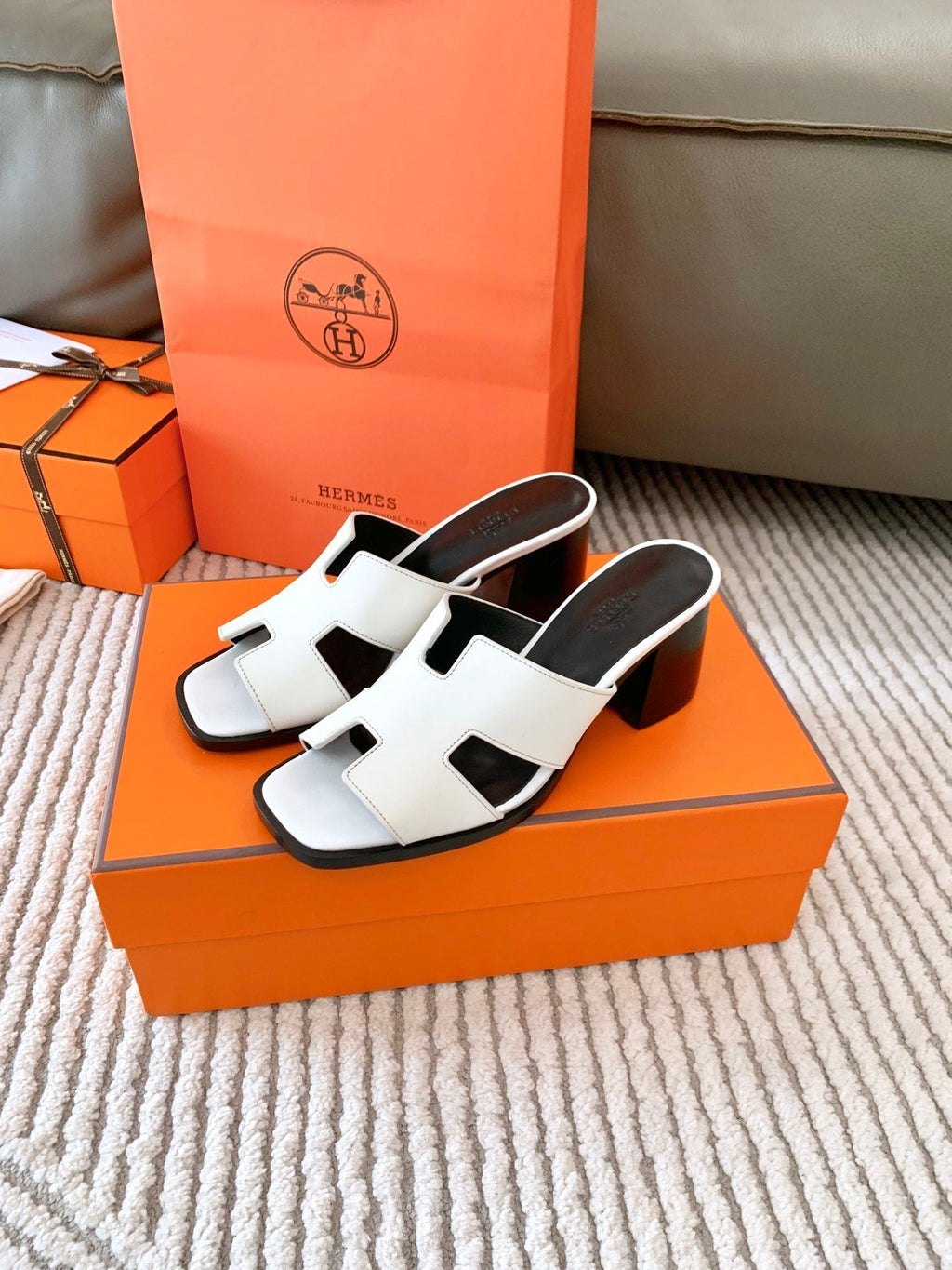 Hermes Helia 60 Sandal in White Calfskin