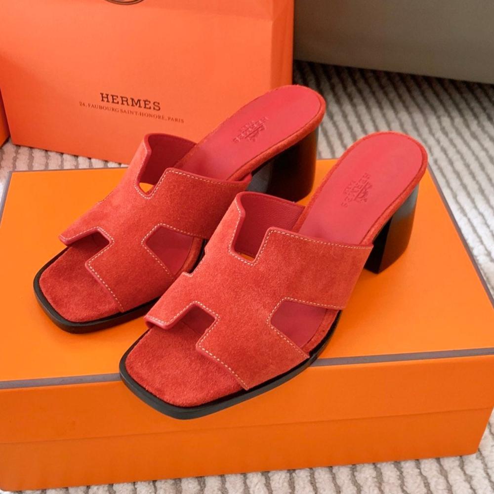 Hermes Helia 60 Sandal in Cherry Red Suede
