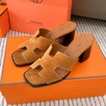 Hermes Helia 60 Sandal in Bronze Brown Suede