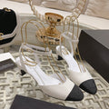 Chanel High Slingbacks White Black Lambskin Grosgrain