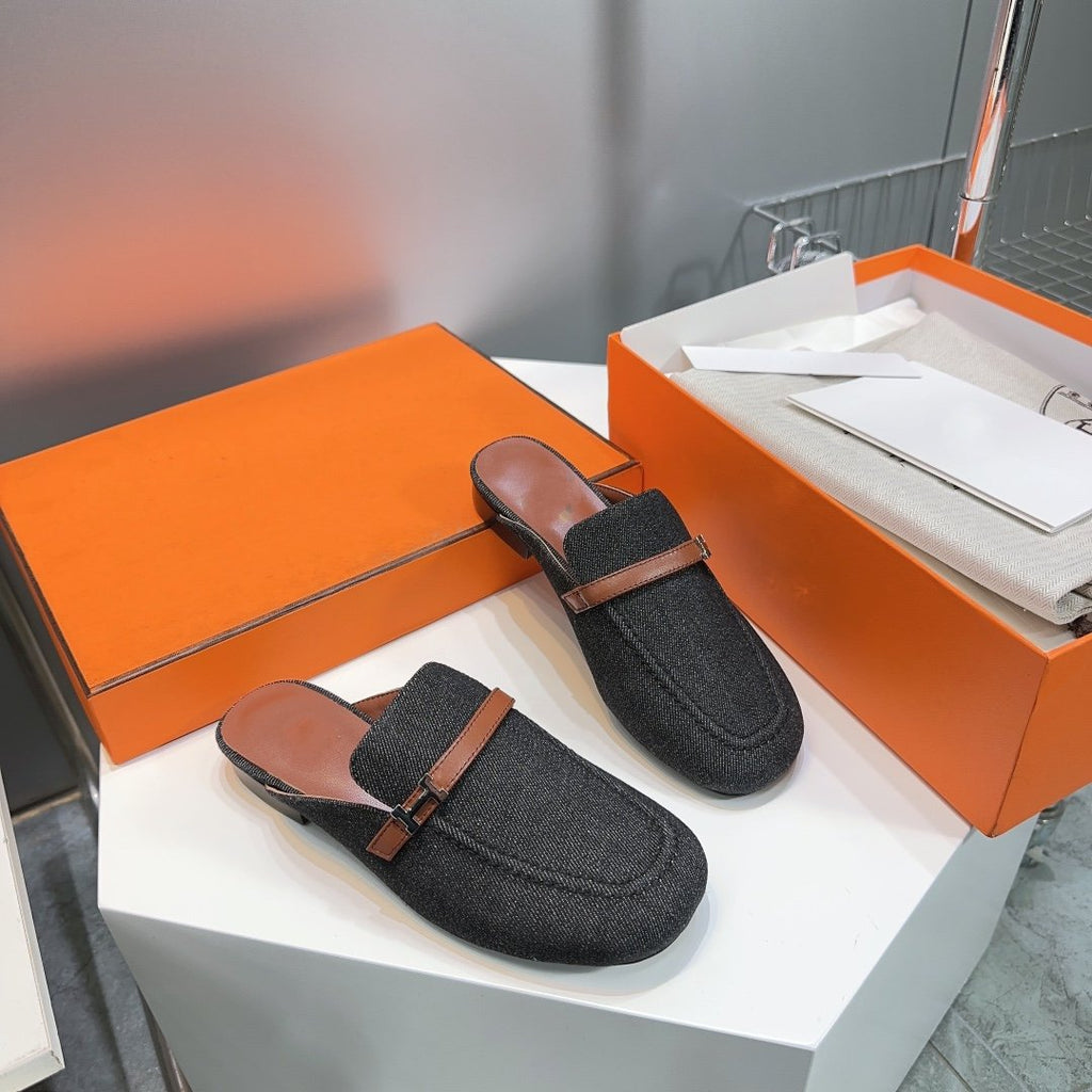 Hermes Lena Mule Black Denim