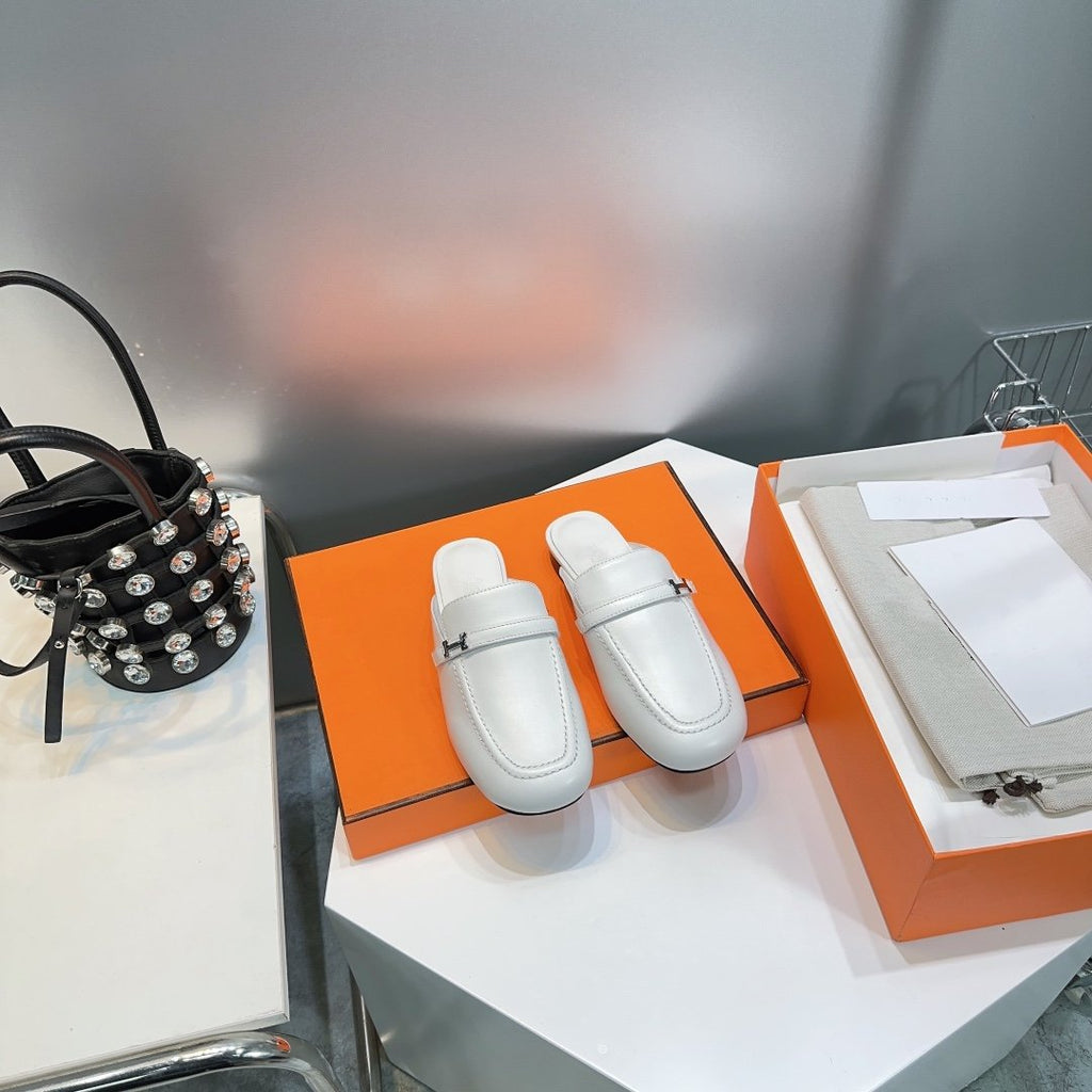 Hermes Lena Mule White Leather