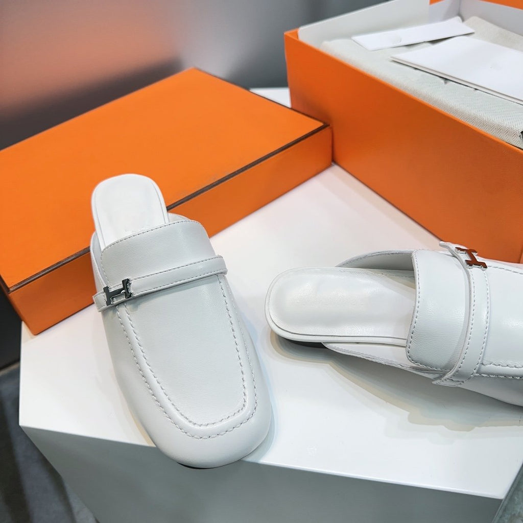 Hermes Lena Mule White Leather