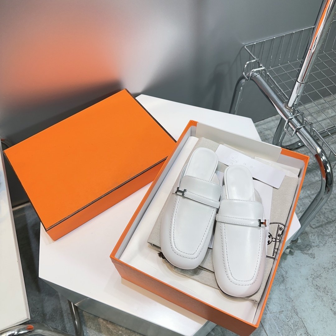 Hermes Lena Mule White Leather