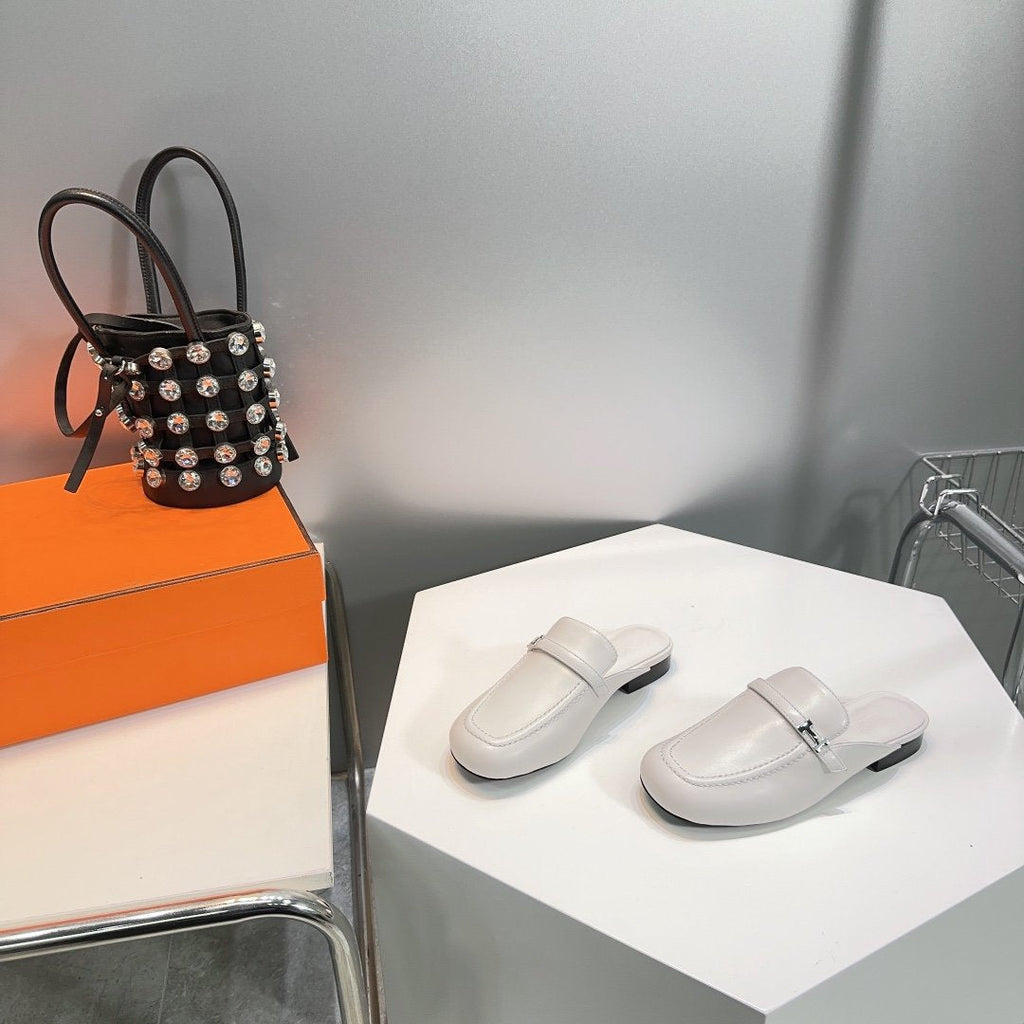Hermes Lena Mule White Leather