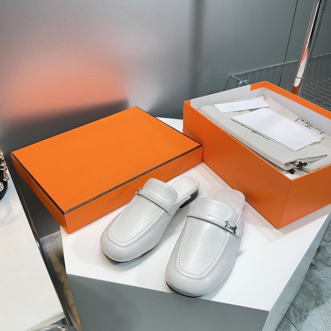 Hermes Lena Mule White Leather