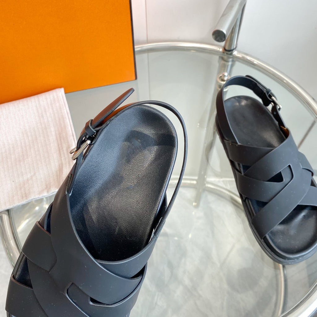 Hermes Genius Sandal Slingback Black Calfskin Leather