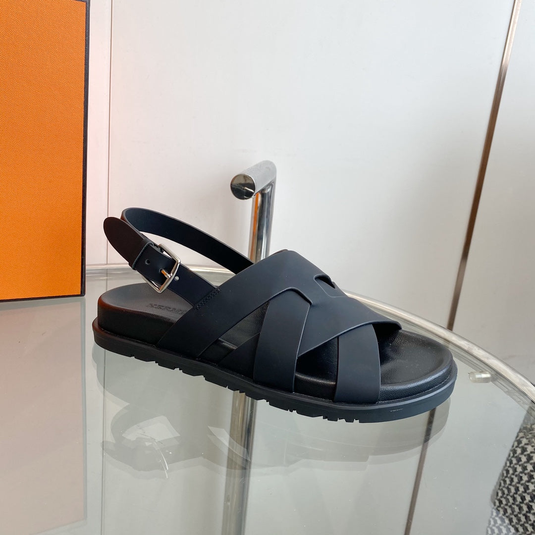Hermes Genius Sandal Slingback Black Calfskin Leather