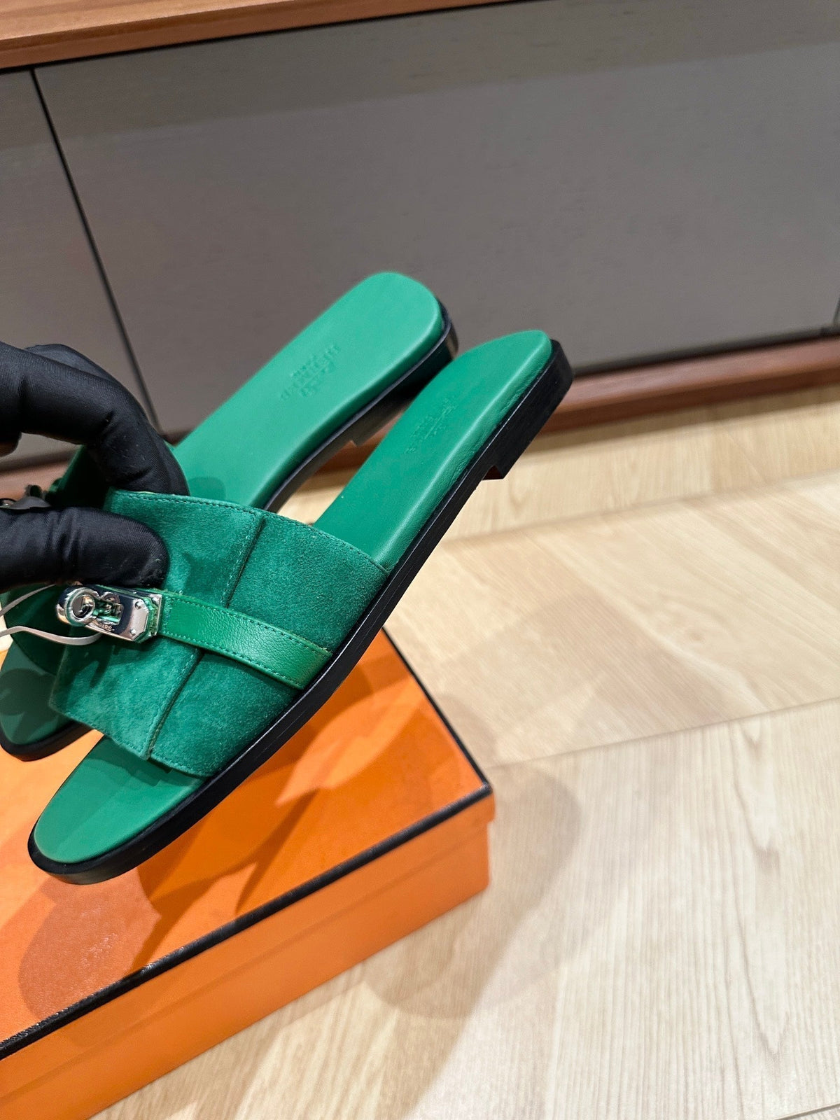Hermes Gabriel Sandal Ocean Suede
