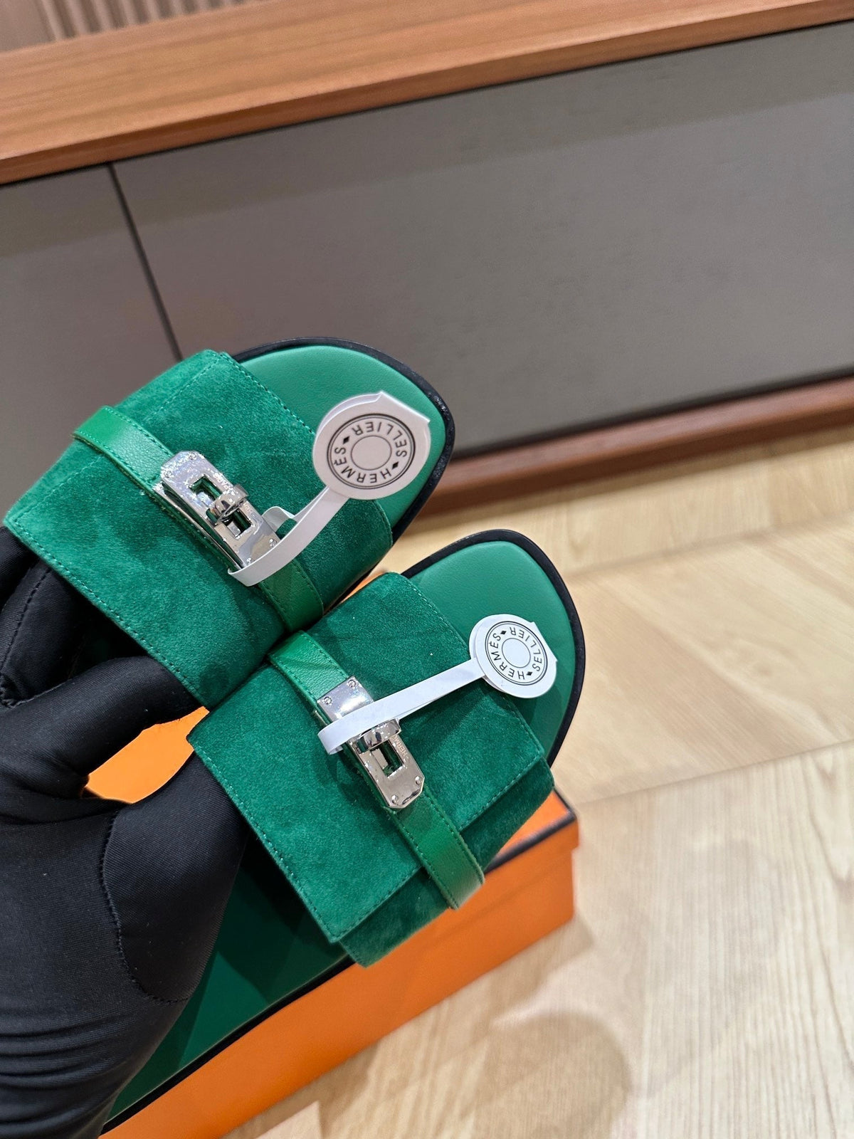 Hermes Gabriel Sandal Ocean Suede