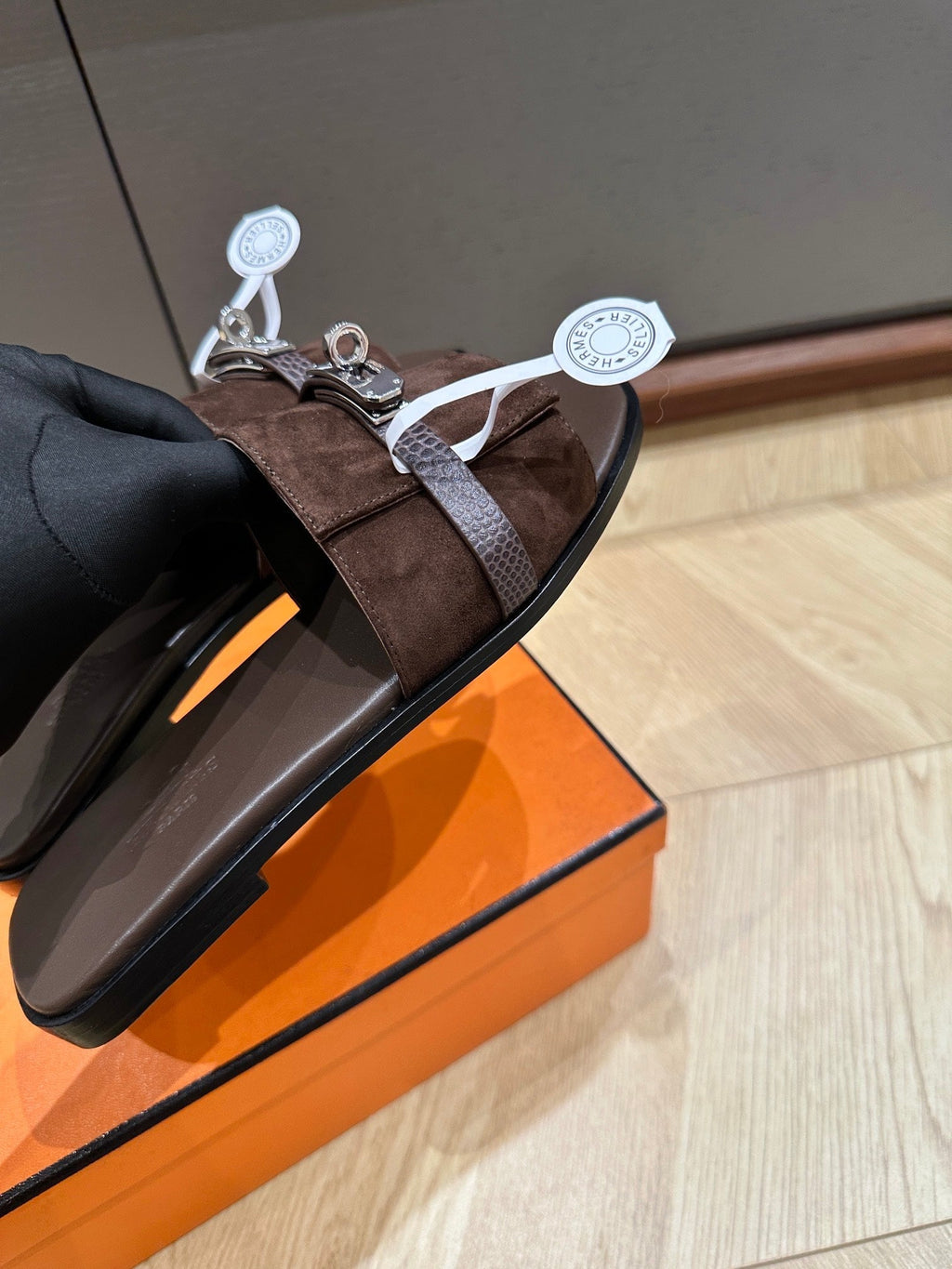 Hermes Gabriel Sandal Chocolate Suede
