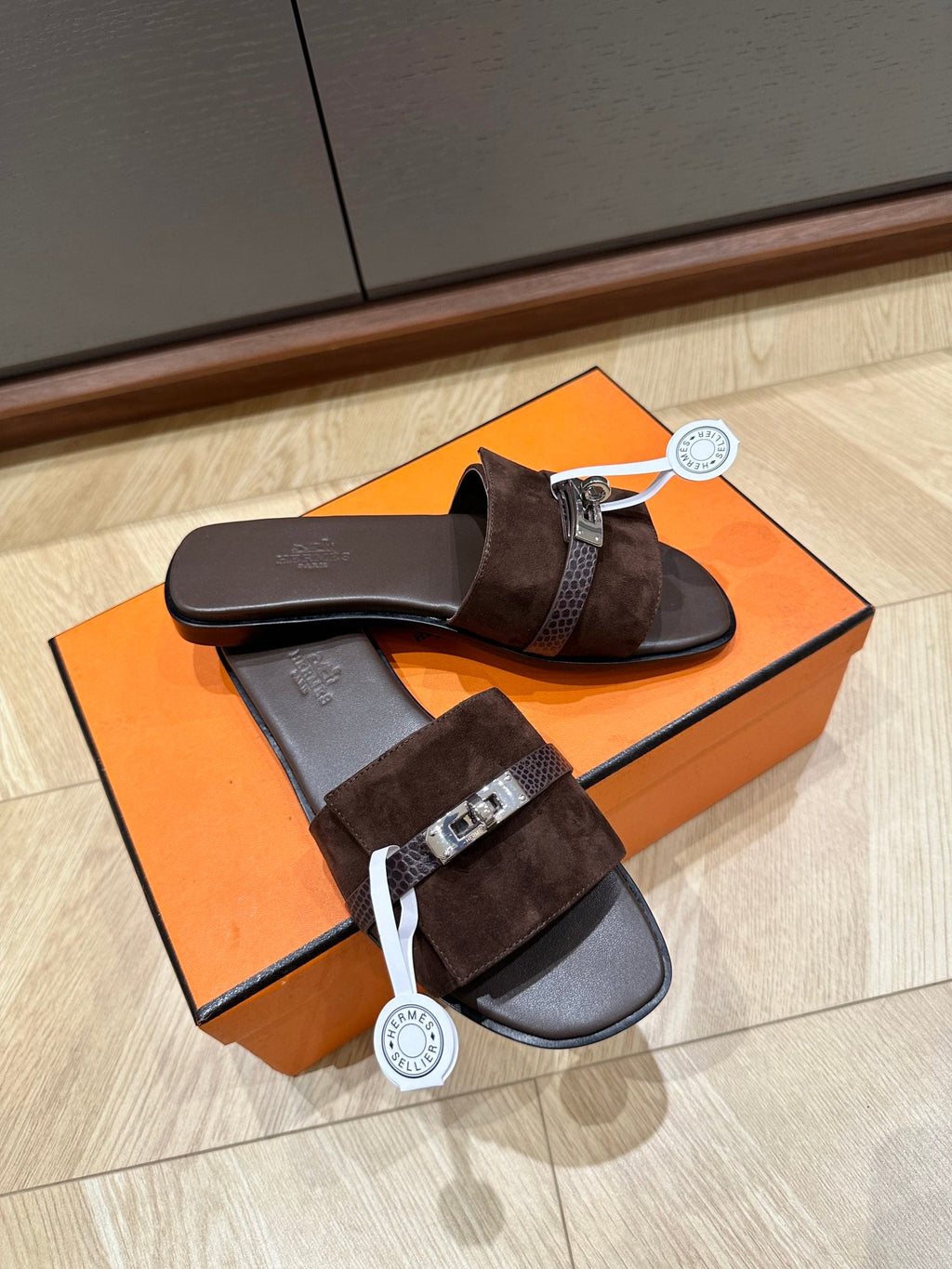 Hermes Gabriel Sandal Chocolate Suede