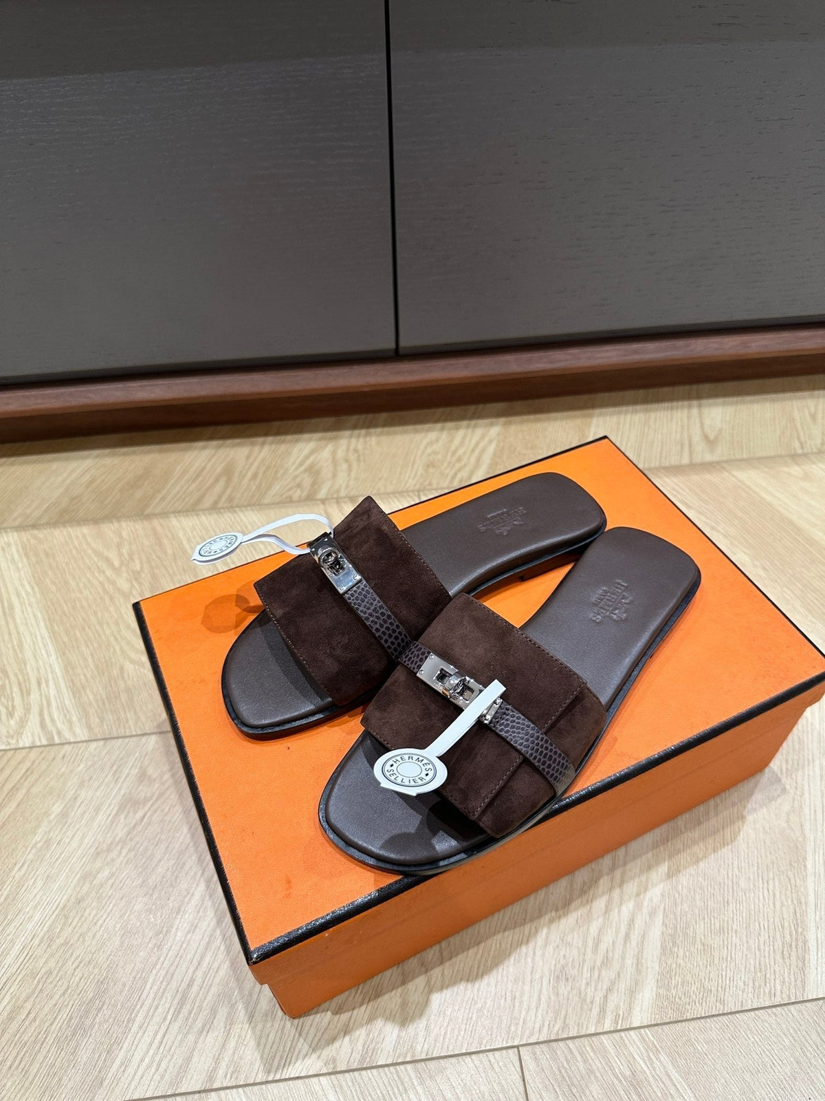 Hermes Gabriel Sandal Chocolate Suede