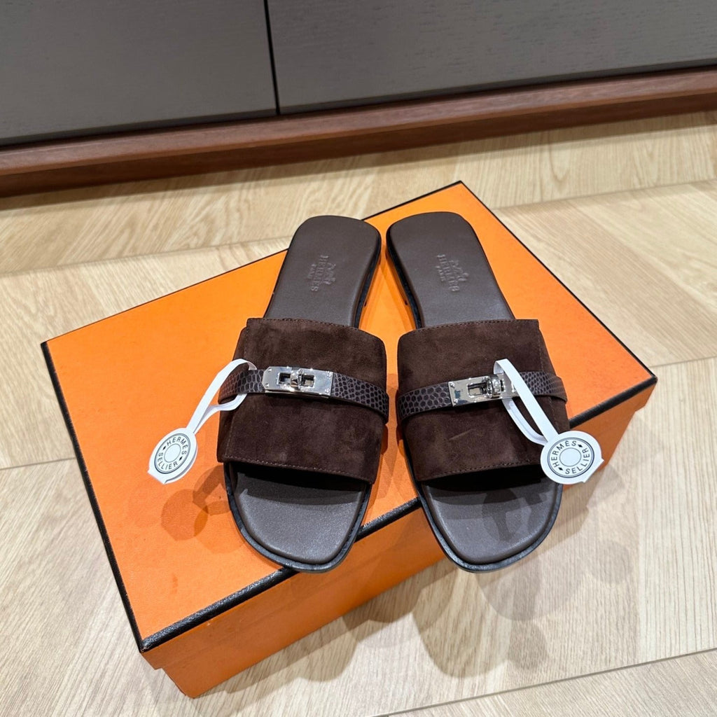 Hermes Gabriel Sandal Chocolate Suede