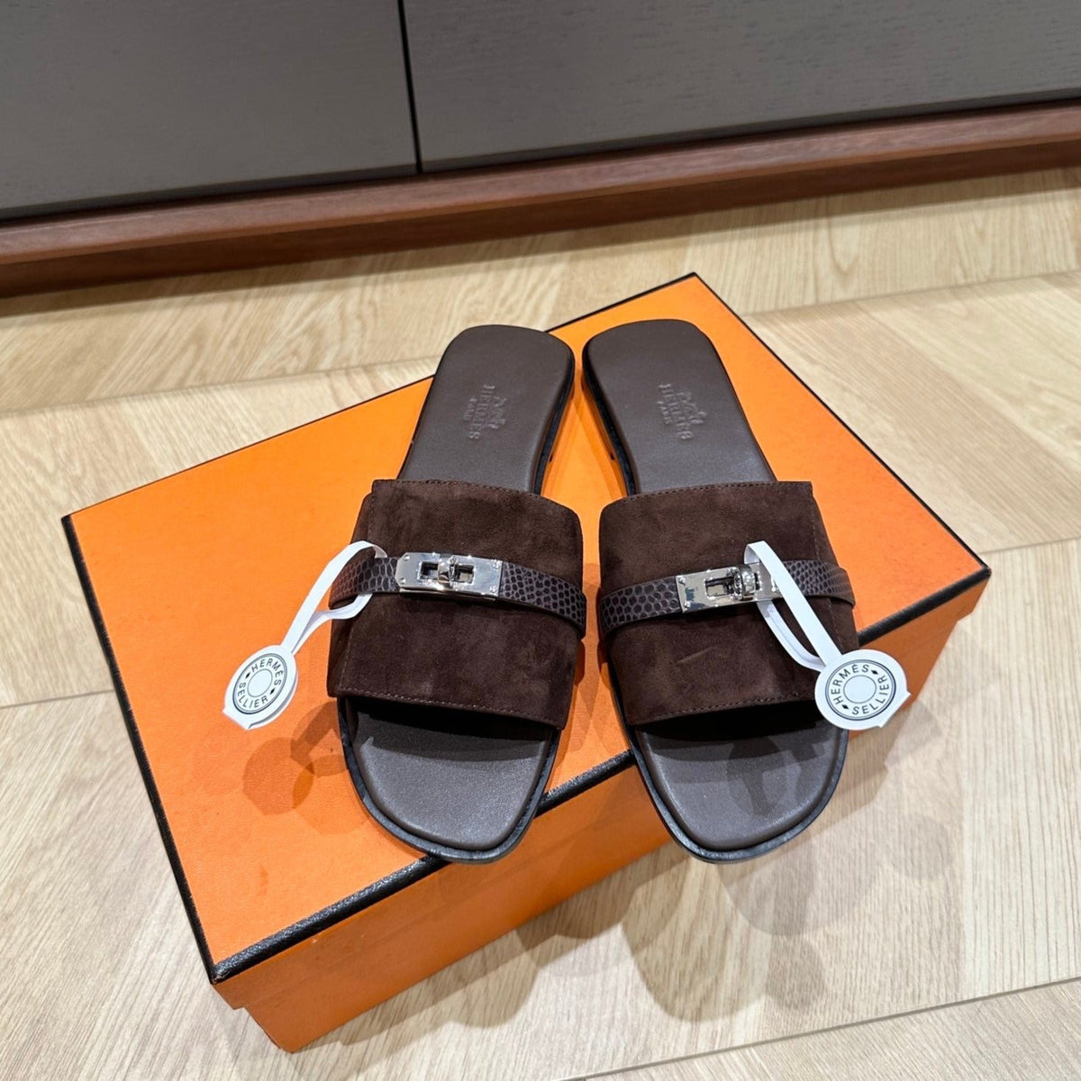 Hermes Gabriel Sandal Chocolate Suede