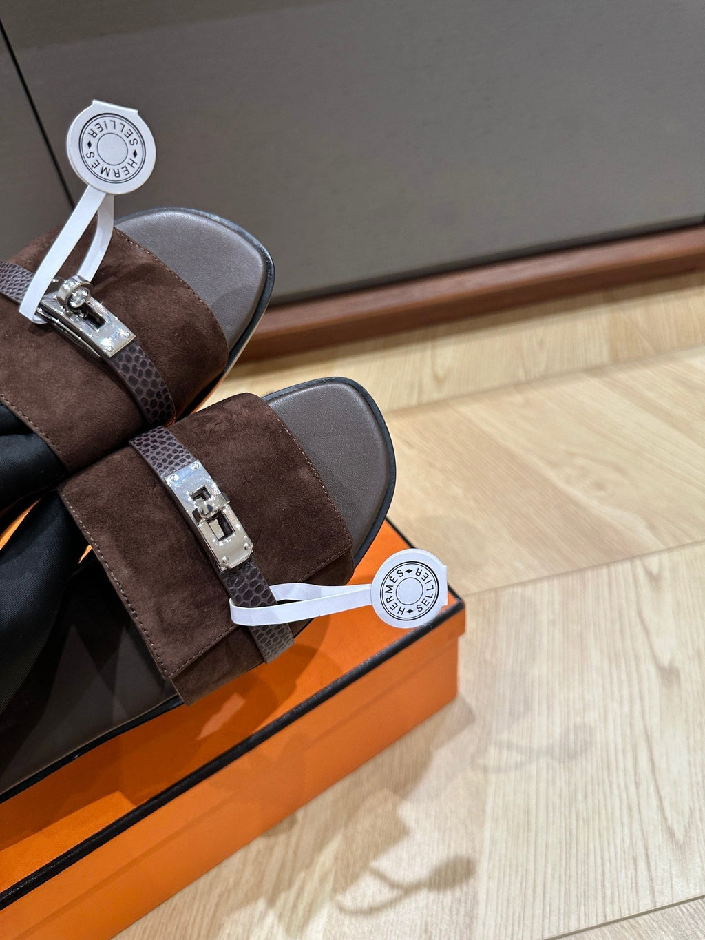 Hermes Gabriel Sandal Chocolate Suede