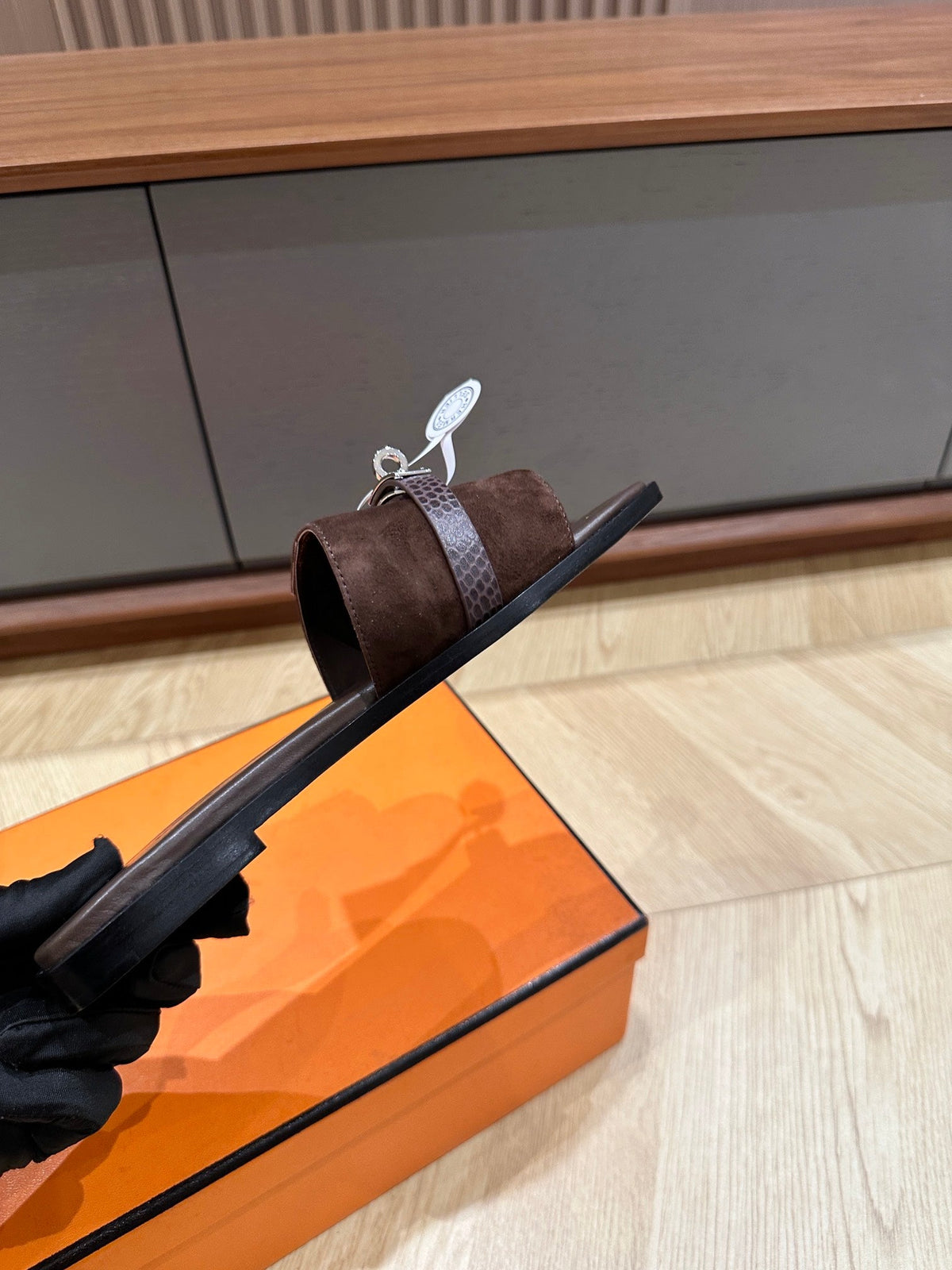Hermes Gabriel Sandal Chocolate Suede