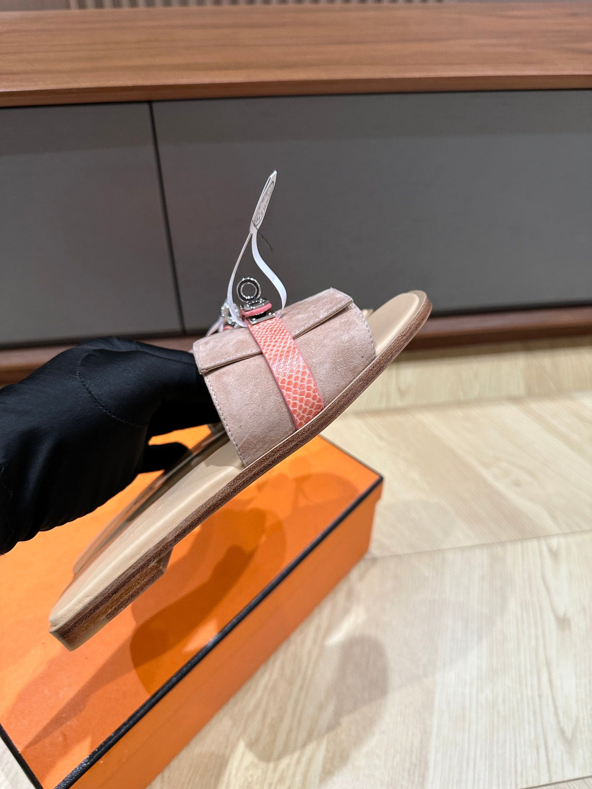 Hermes Gabriel Sandal Pastel Pink Suede