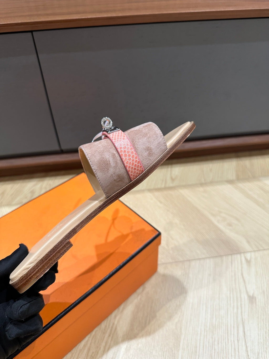 Hermes Gabriel Sandal Pastel Pink Suede