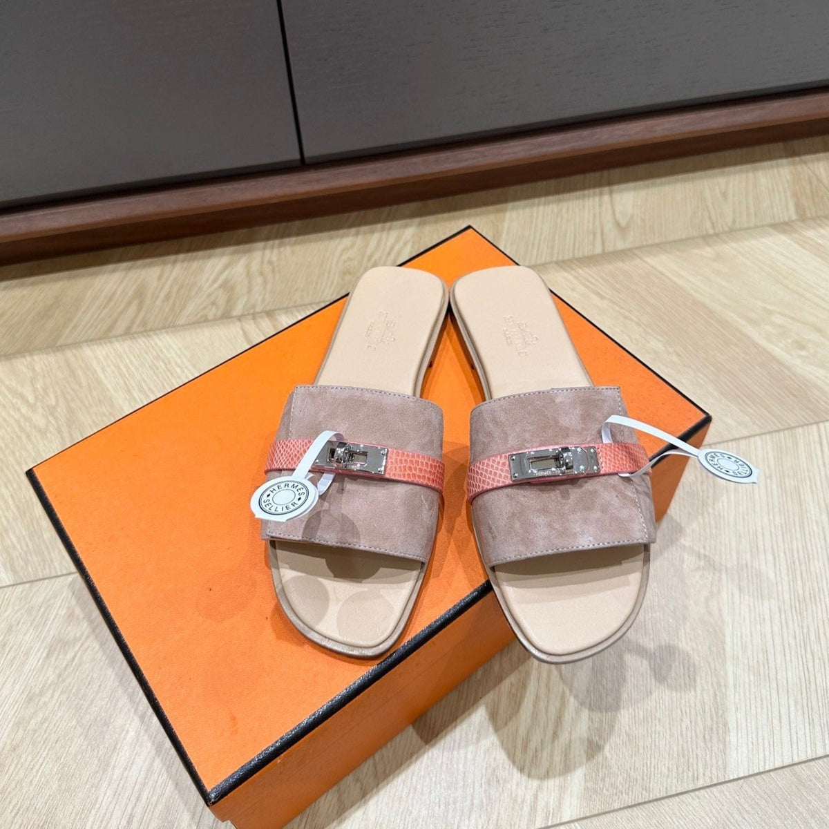 Hermes Gabriel Sandal Pastel Pink Suede