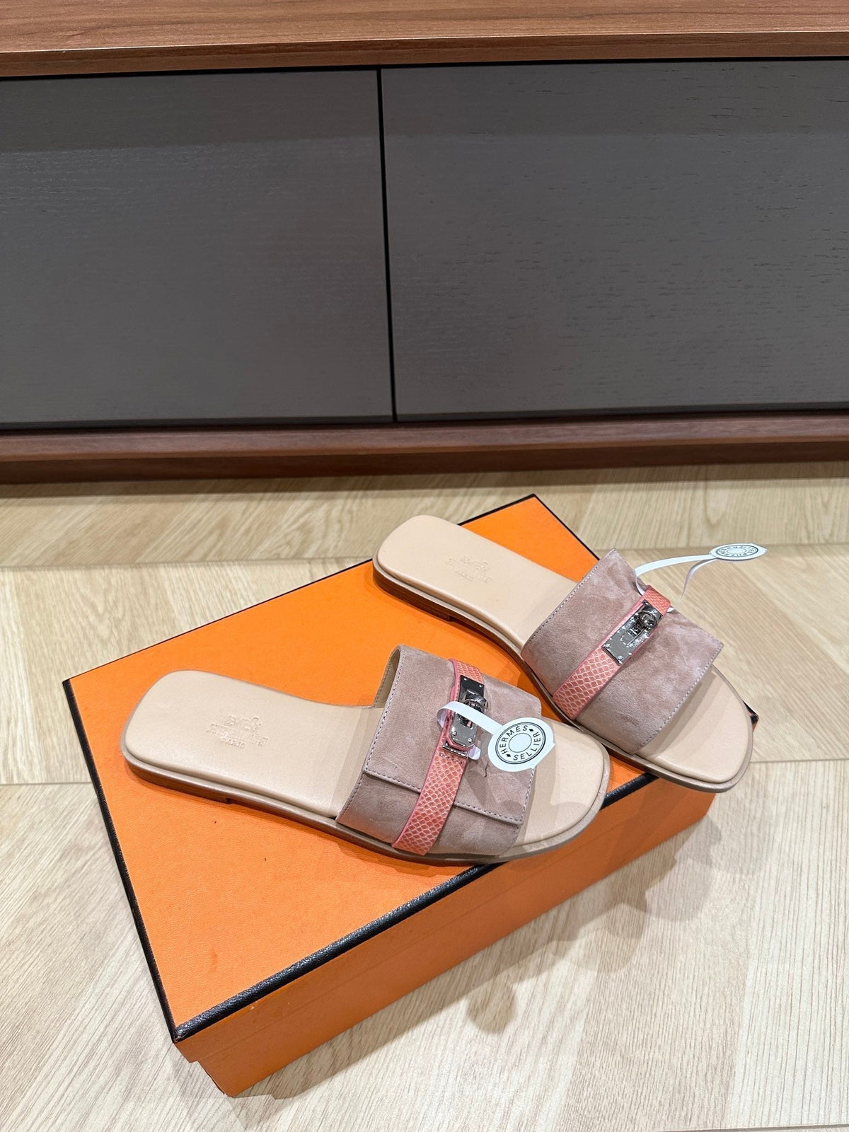Hermes Gabriel Sandal Pastel Pink Suede