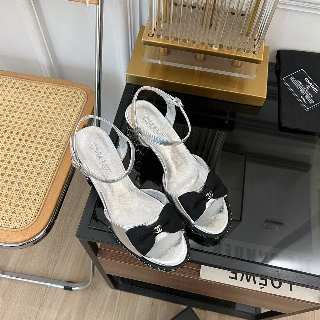 Chanel High Slingbacks Light Gray Lambskin