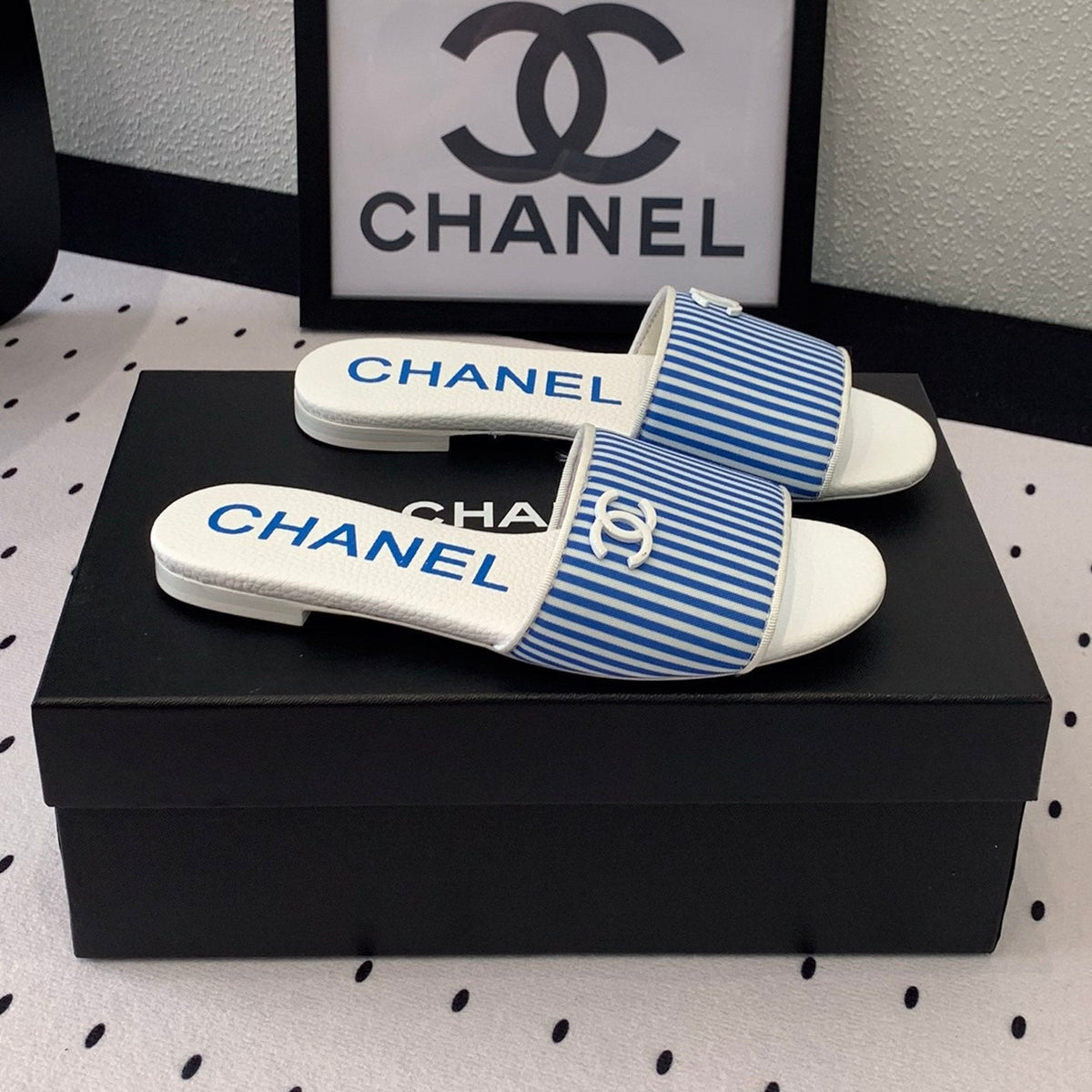 Chanel Mules Blue Lambskin