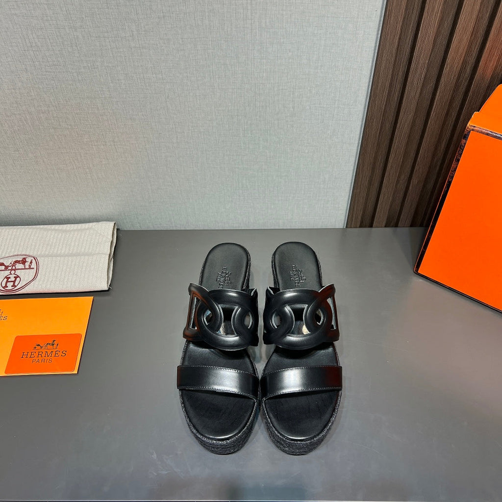 Hermes Ithea 80 Espadrille Black Calfskin