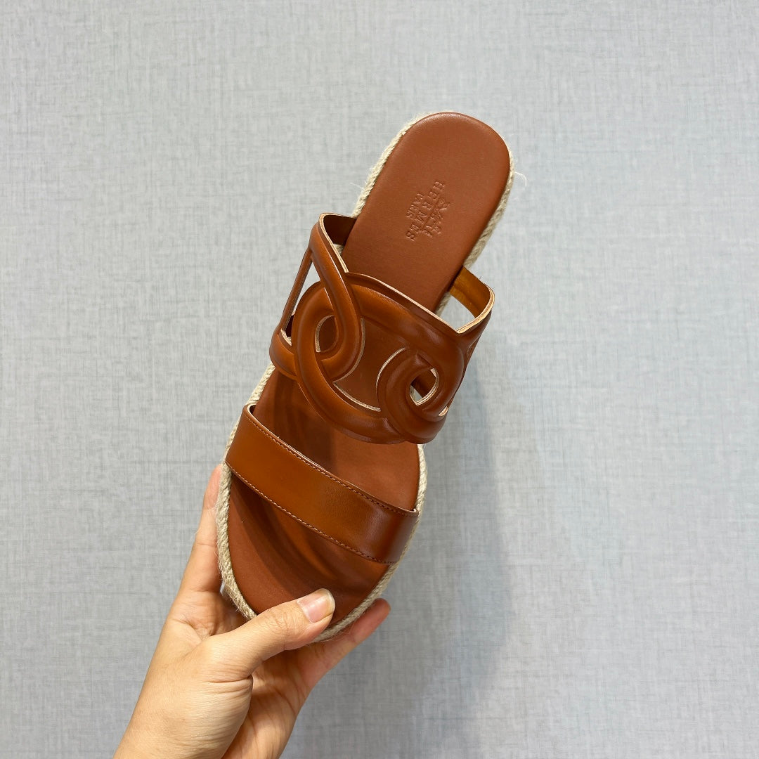 Hermes Ithea 80 Espadrille Caramel Calfskin
