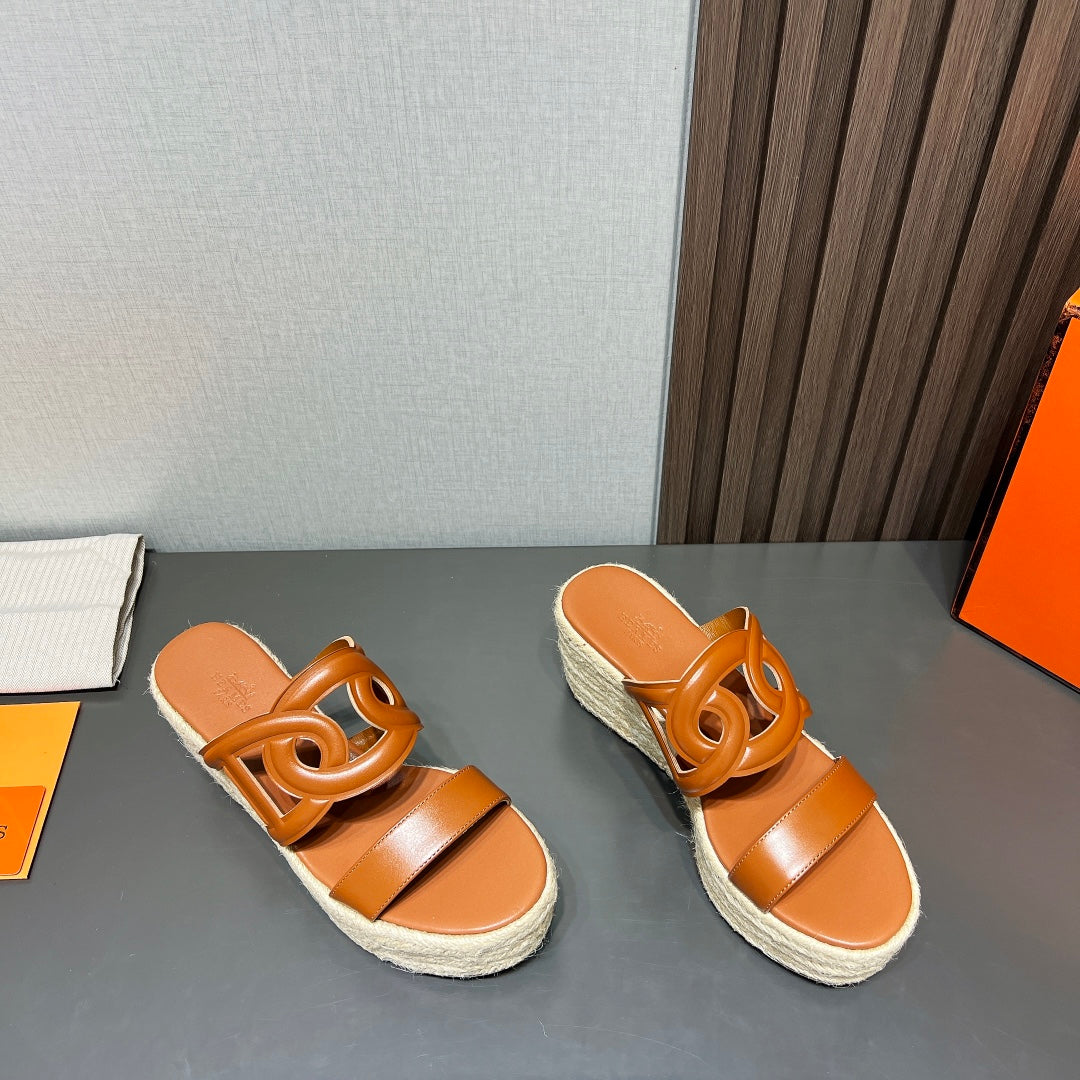Hermes Ithea 80 Espadrille Caramel Calfskin