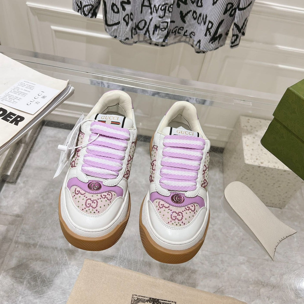 Gucci Screener 50 Sneaker White and Purple Calfskin