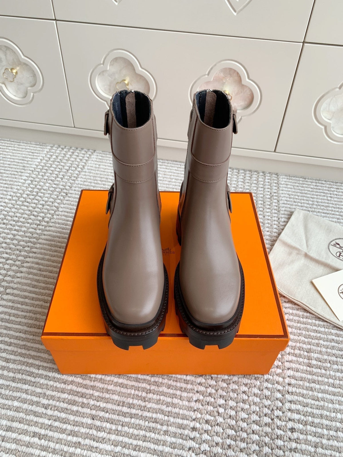 Hermes Jaime Ankle Boot in Cedar Brown Calfskin