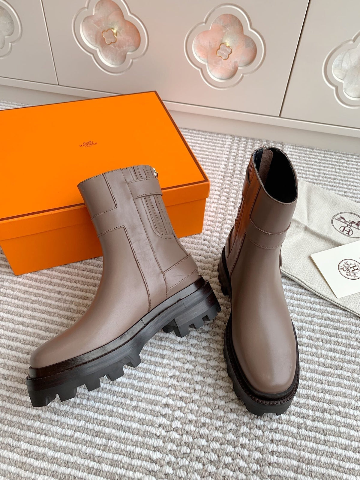 Hermes Jaime Ankle Boot in Cedar Brown Calfskin