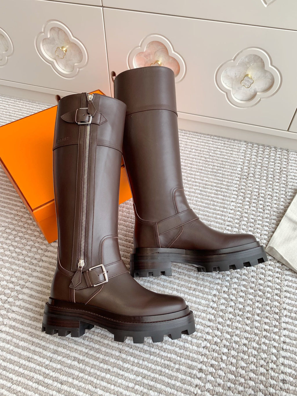 Hermes Jaime Boot in Chocolate Brown Calfskin