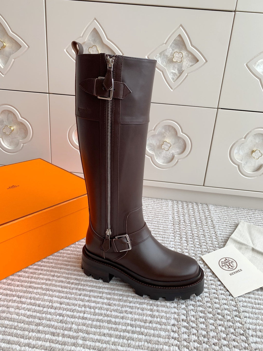 Hermes Jaime Boot in Chocolate Brown Calfskin