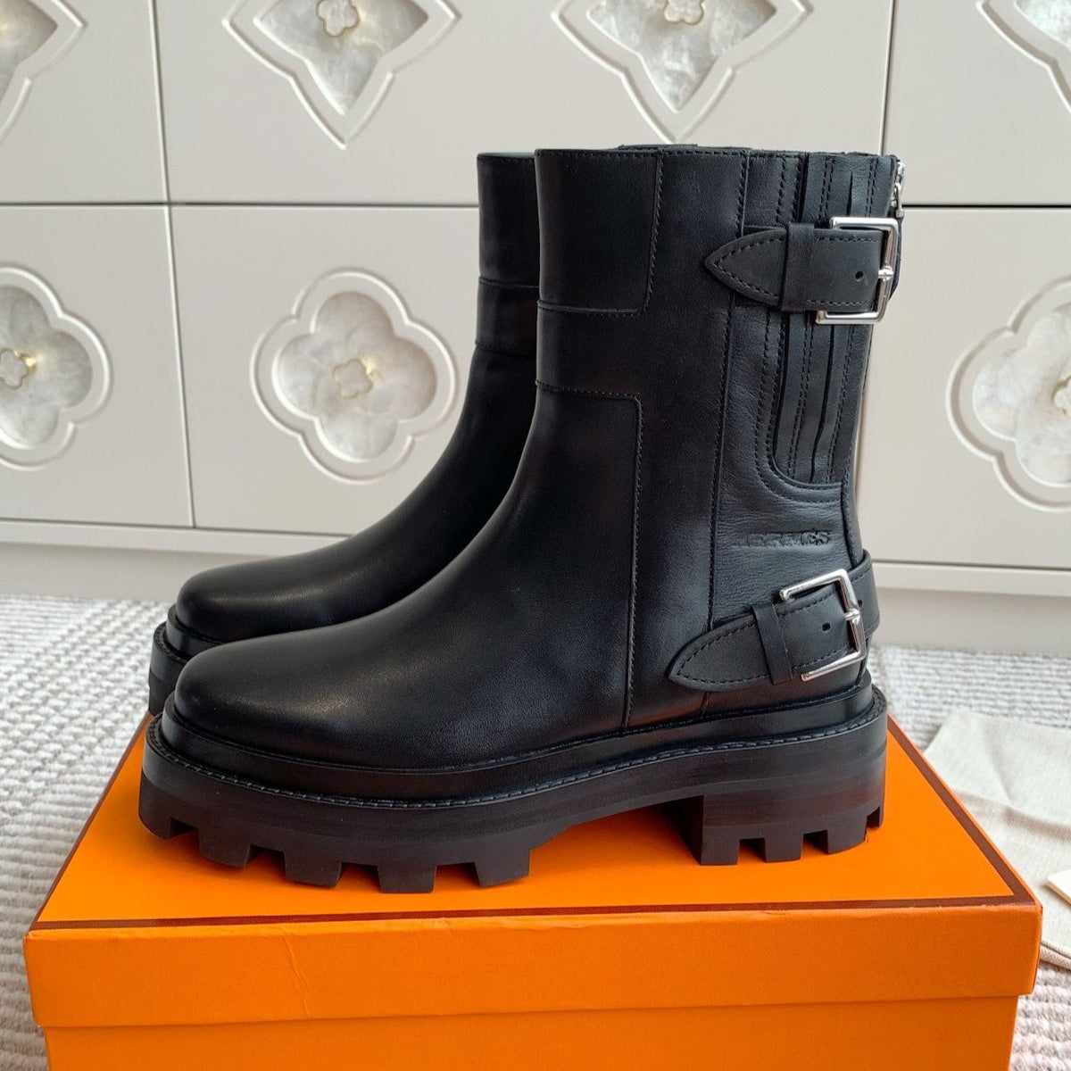 Hermes Jaime Ankle Boot in Black Calfskin