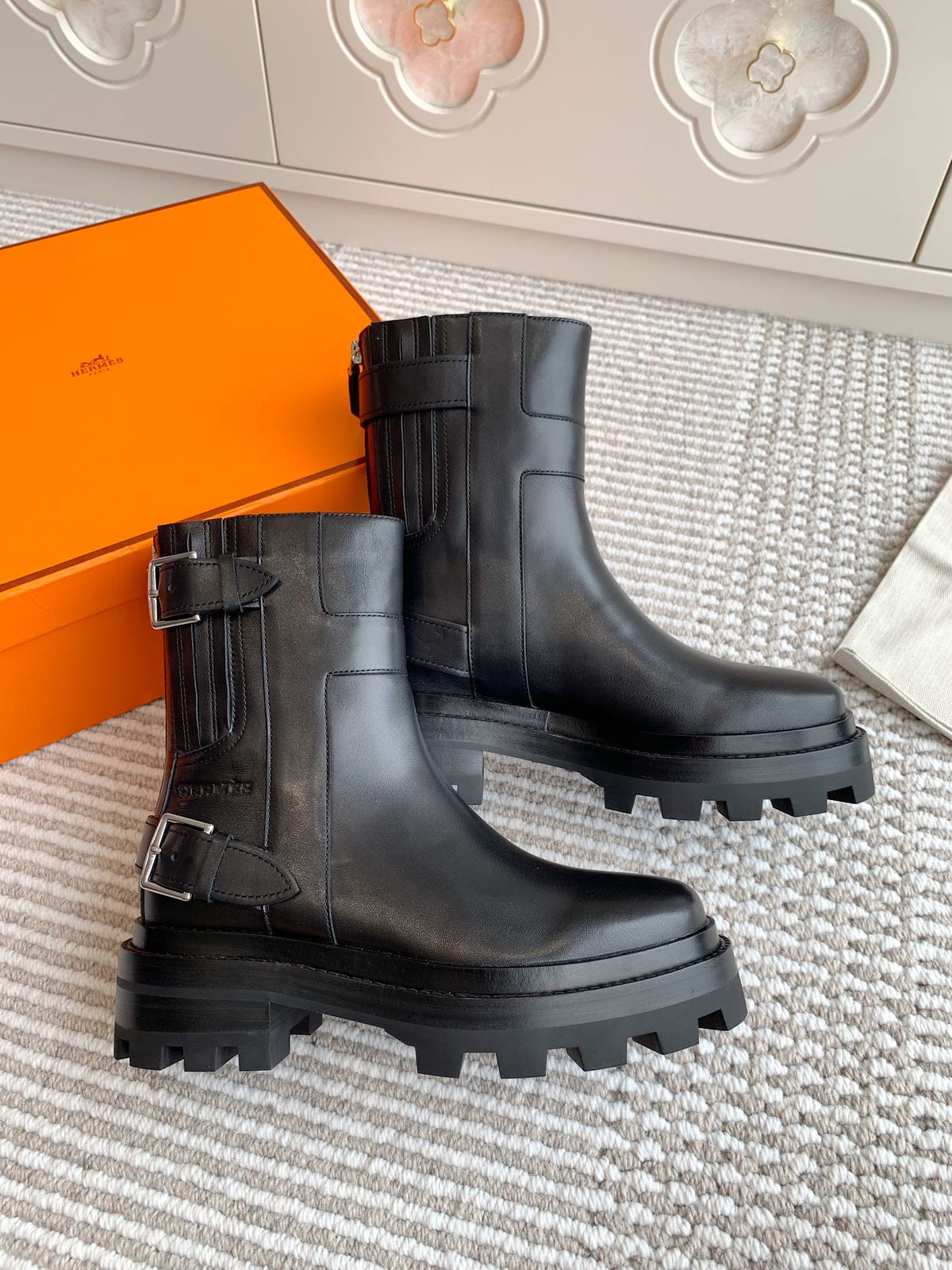 Hermes Jaime Ankle Boot in Black Calfskin